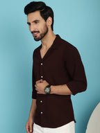Indian Needle Men's Lapel Collar Casual Shirt - Coffee | Grocsy