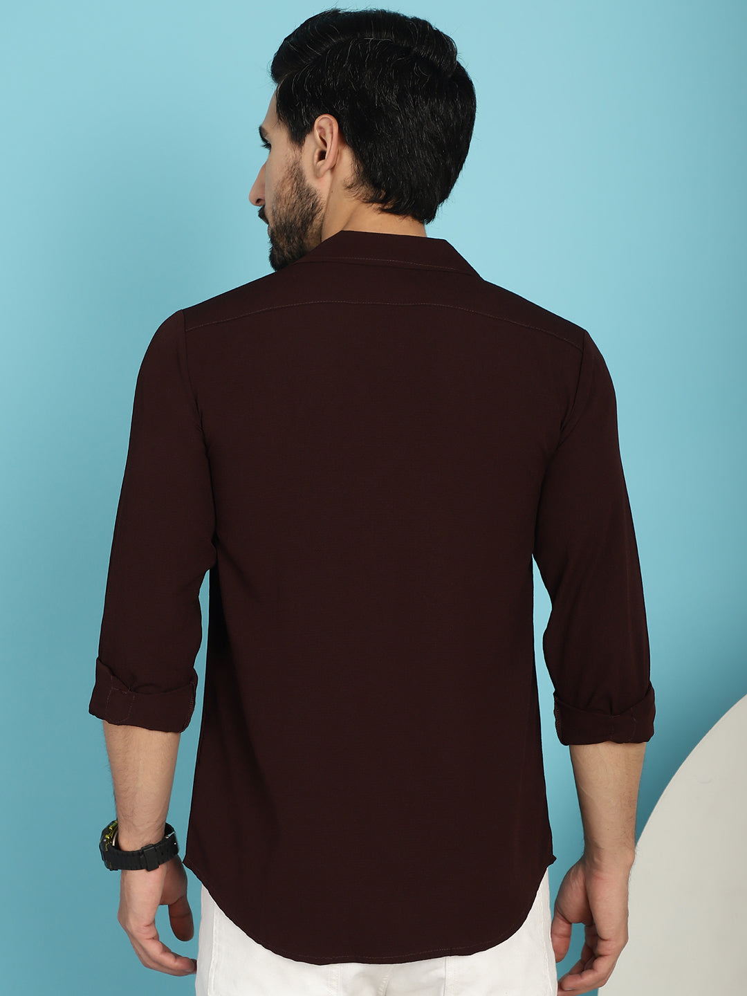 Indian Needle Men's Lapel Collar Casual Shirt - Coffee | Grocsy