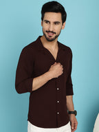 Indian Needle Men's Lapel Collar Casual Shirt - Coffee | Grocsy
