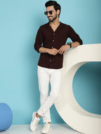 Indian Needle Men's Lapel Collar Casual Shirt - Coffee | Grocsy