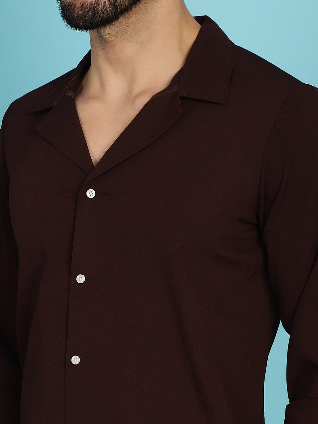 Indian Needle Men's Lapel Collar Casual Shirt - Coffee | Grocsy