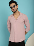 Indian Needle Men's Lapel Collar Casual Shirt - Magenta | Grocsy