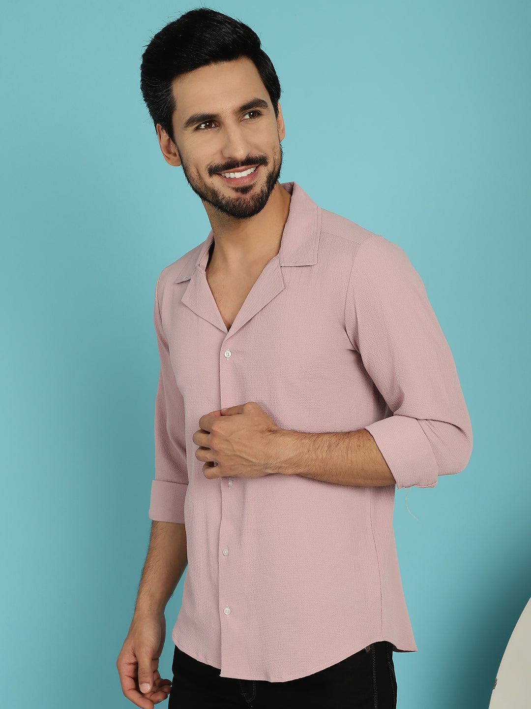 Indian Needle Men's Lapel Collar Casual Shirt - Magenta | Grocsy