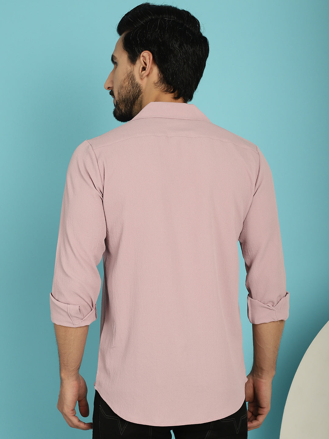 Indian Needle Men's Lapel Collar Casual Shirt - Magenta | Grocsy