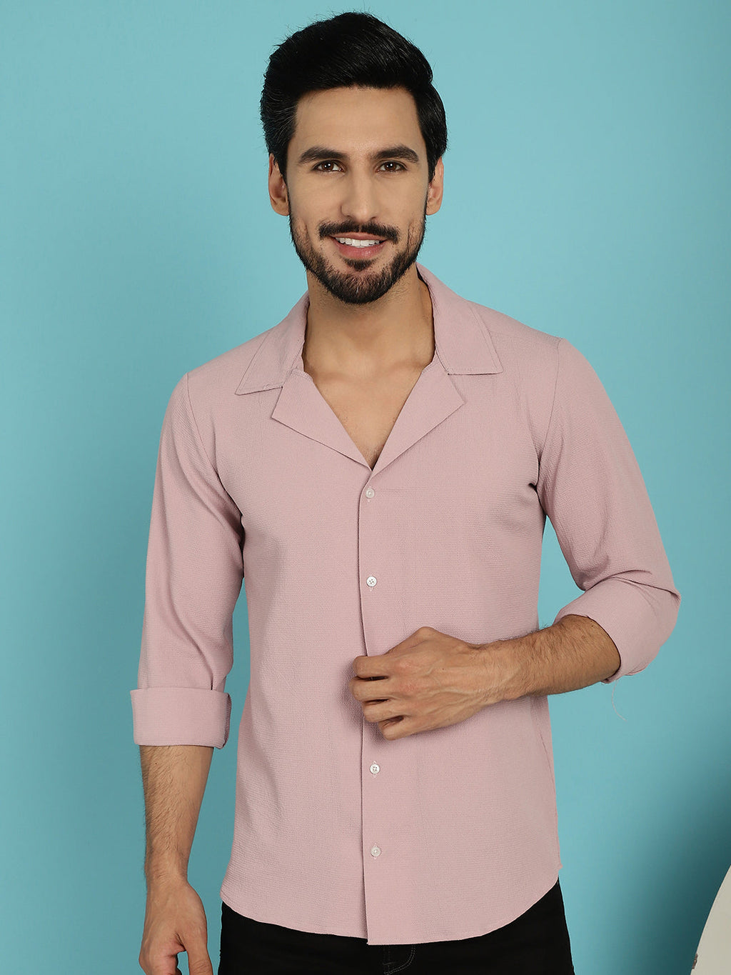 Indian Needle Men's Lapel Collar Casual Shirt - Magenta | Grocsy