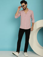 Indian Needle Men's Lapel Collar Casual Shirt - Magenta | Grocsy