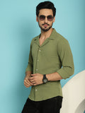 Indian Needle Men's Lapel Collar Casual Shirt - Olive | Grocsy