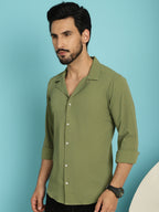 Indian Needle Men's Lapel Collar Casual Shirt - Olive | Grocsy