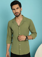 Indian Needle Men's Lapel Collar Casual Shirt - Olive | Grocsy