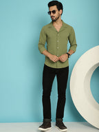 Indian Needle Men's Lapel Collar Casual Shirt - Olive | Grocsy