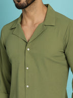 Indian Needle Men's Lapel Collar Casual Shirt - Olive | Grocsy