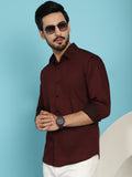 Indian Needle Men's Woven Design Casual Shirt - Maroon | Grocsy