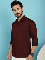 Indian Needle Men's Woven Design Casual Shirt - Maroon | Grocsy