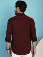 Indian Needle Men's Woven Design Casual Shirt - Maroon | Grocsy