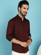 Indian Needle Men's Woven Design Casual Shirt - Maroon | Grocsy