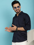 Indian Needle Men's Printed Casual Shirt - Navy Blue | Grocsy