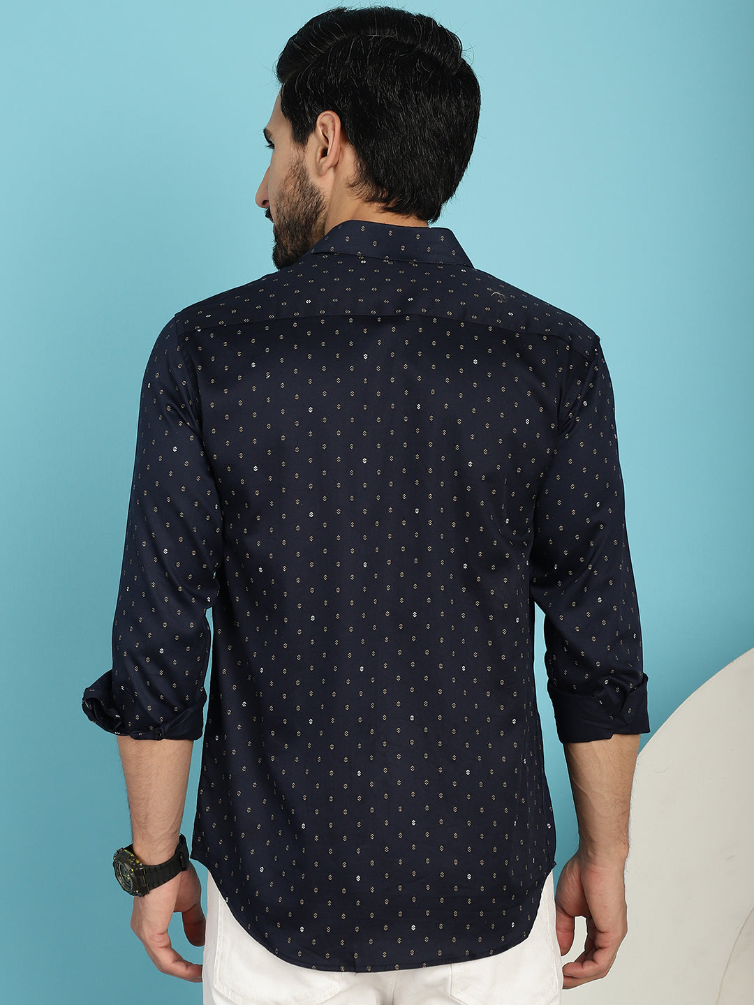 Indian Needle Men's Printed Casual Shirt - Navy Blue | Grocsy