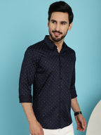 Indian Needle Men's Printed Casual Shirt - Navy Blue | Grocsy