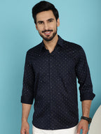 Indian Needle Men's Printed Casual Shirt - Navy Blue | Grocsy