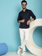 Indian Needle Men's Printed Casual Shirt - Navy Blue | Grocsy