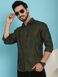 Indian Needle Men's Olive Green Checked Casual Shirt - Olive | Grocsy