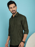 Indian Needle Men's Olive Green Checked Casual Shirt - Olive | Grocsy