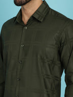 Indian Needle Men's Olive Green Checked Casual Shirt - Olive | Grocsy