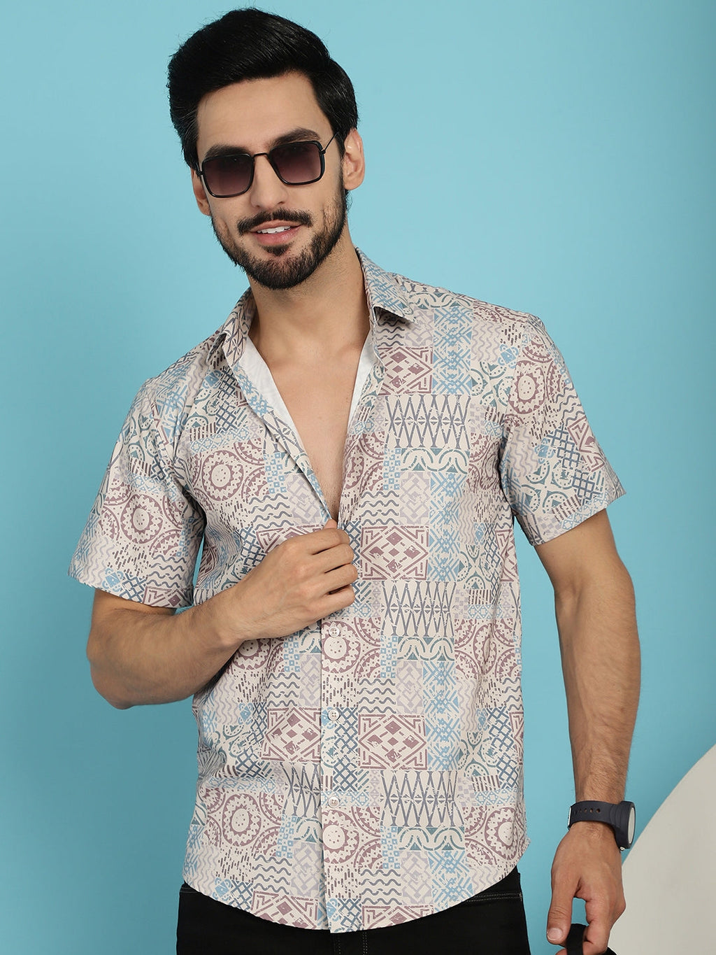 Indian Needle Men's Beige Printed Casual Shirt - Beige | Grocsy