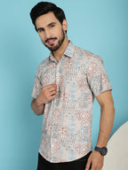 Indian Needle Men's Beige Printed Casual Shirt - Beige | Grocsy