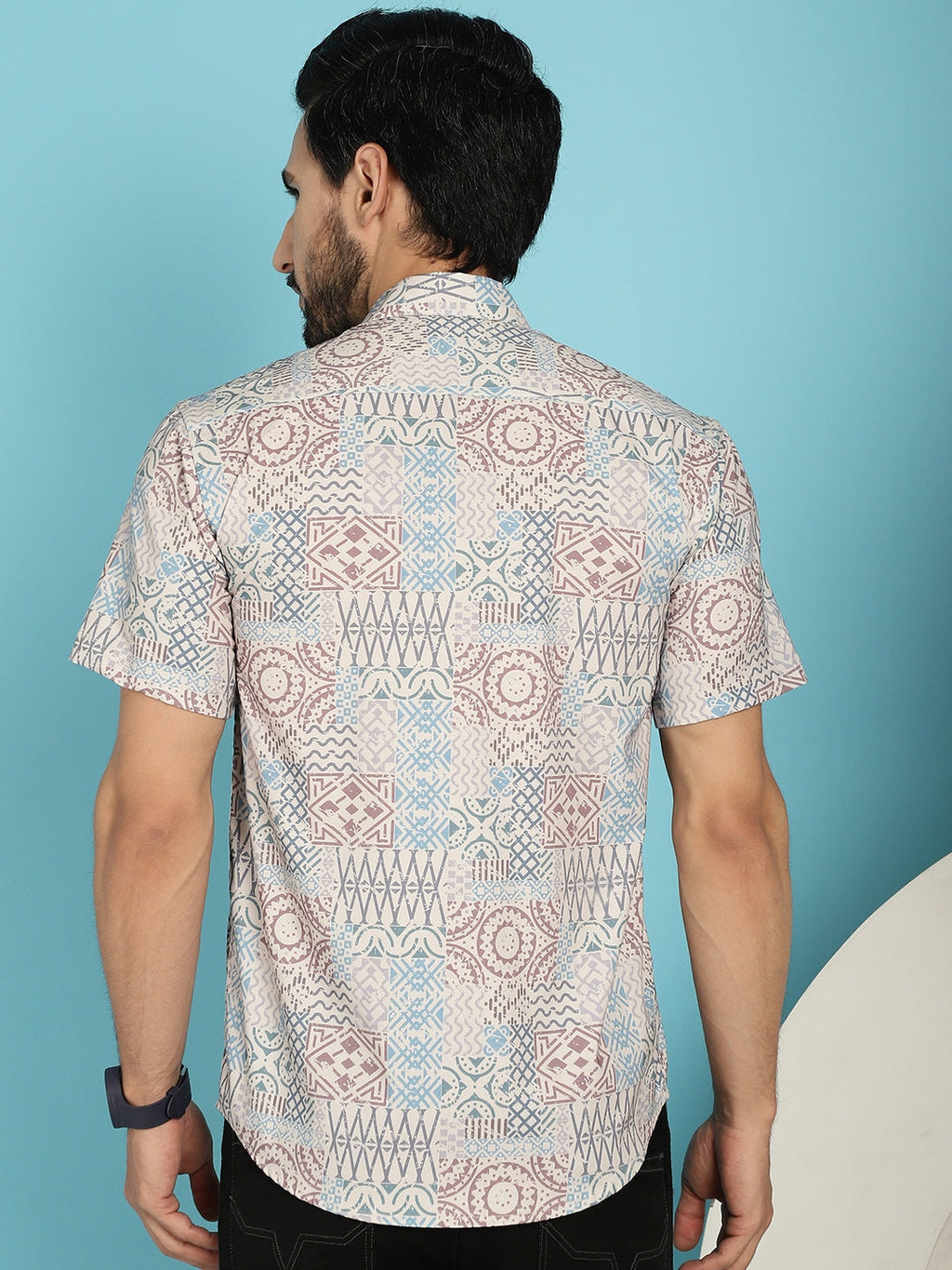 Indian Needle Men's Beige Printed Casual Shirt - Beige | Grocsy