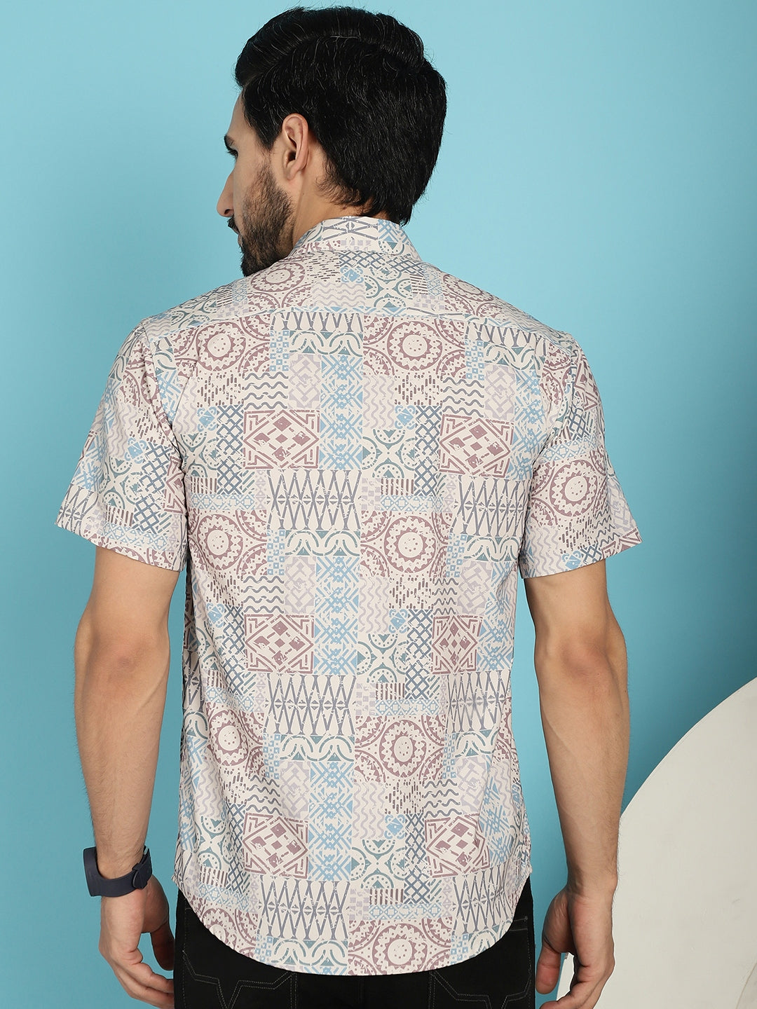Indian Needle Men's Beige Printed Casual Shirt - Beige | Grocsy