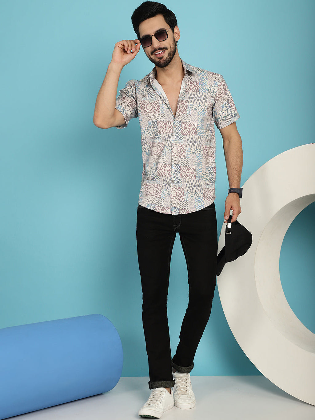 Indian Needle Men's Beige Printed Casual Shirt - Beige | Grocsy