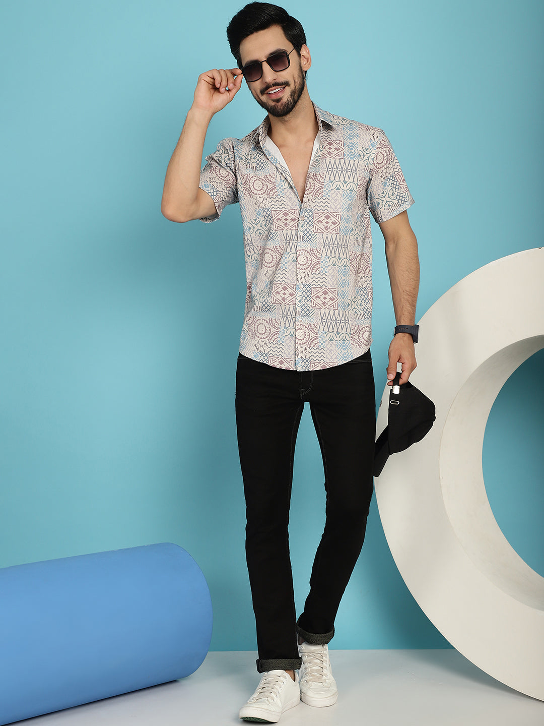 Indian Needle Men's Beige Printed Casual Shirt - Beige | Grocsy