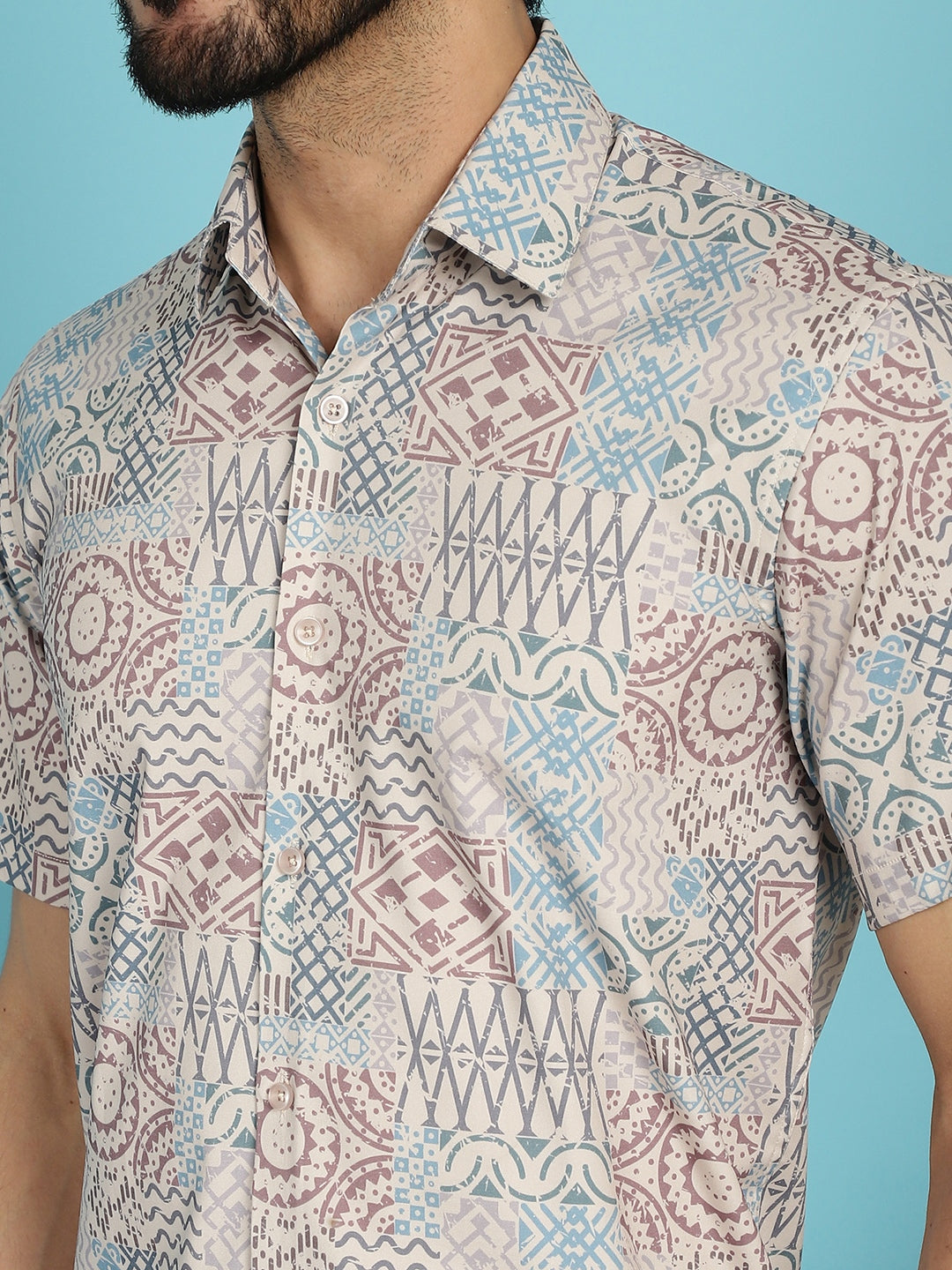 Indian Needle Men's Beige Printed Casual Shirt - Beige | Grocsy