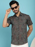 Indian Needle Men's Dark-Grey Printed Casual Shirt - Dark-Grey | Grocsy