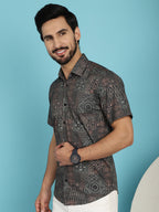 Indian Needle Men's Dark-Grey Printed Casual Shirt - Dark-Grey | Grocsy