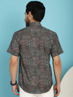 Indian Needle Men's Dark-Grey Printed Casual Shirt - Dark-Grey | Grocsy