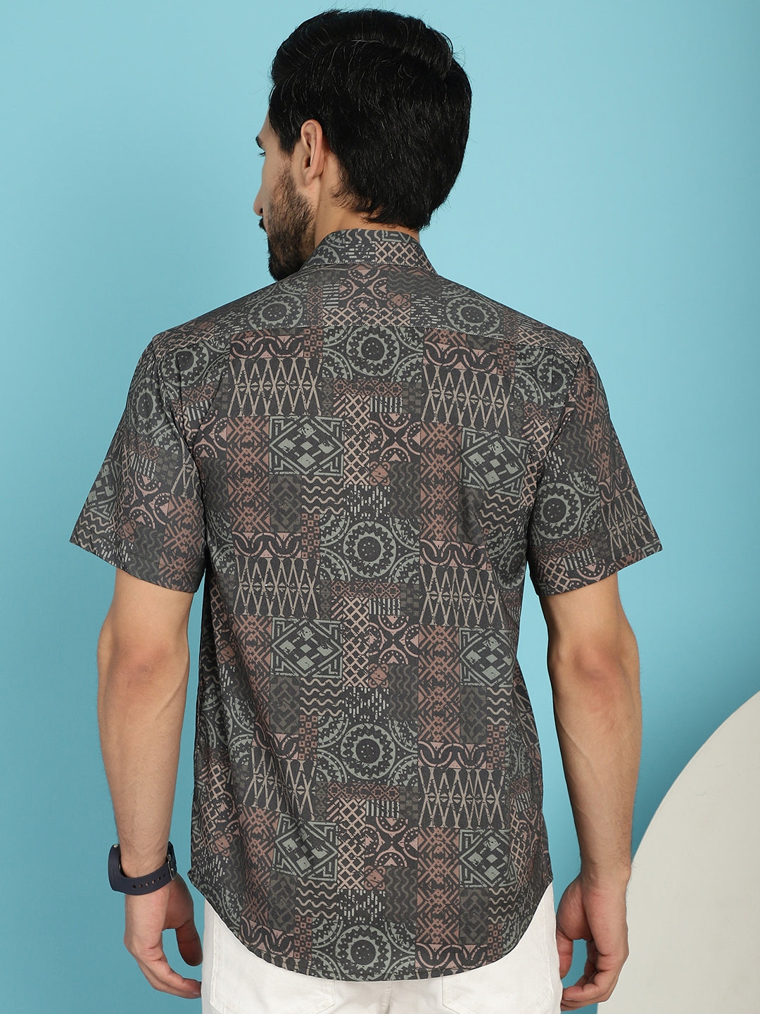 Indian Needle Men's Dark-Grey Printed Casual Shirt - Dark-Grey | Grocsy