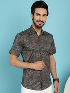 Indian Needle Men's Dark-Grey Printed Casual Shirt - Dark-Grey | Grocsy