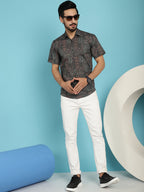 Indian Needle Men's Dark-Grey Printed Casual Shirt - Dark-Grey | Grocsy