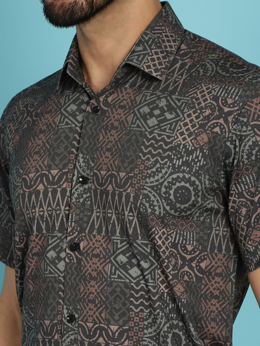 Indian Needle Men's Dark-Grey Printed Casual Shirt - Dark-Grey | Grocsy