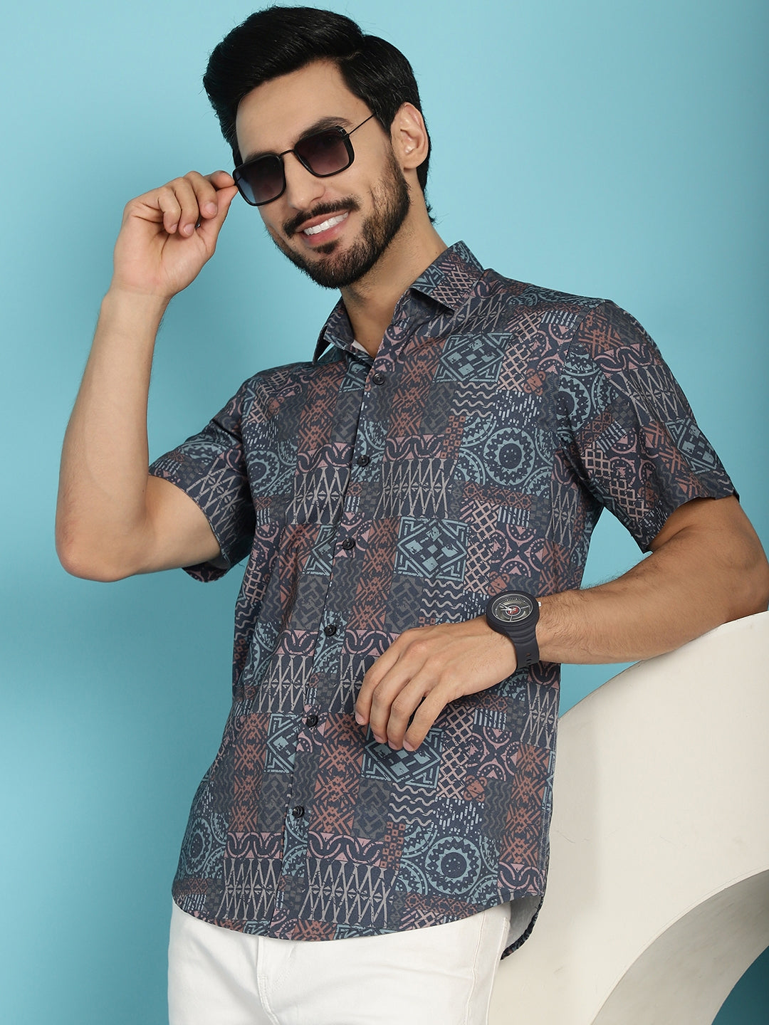 Indian Needle Men's Grey Printed Casual Shirt - Grey | Grocsy