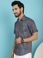 Indian Needle Men's Grey Printed Casual Shirt - Grey | Grocsy