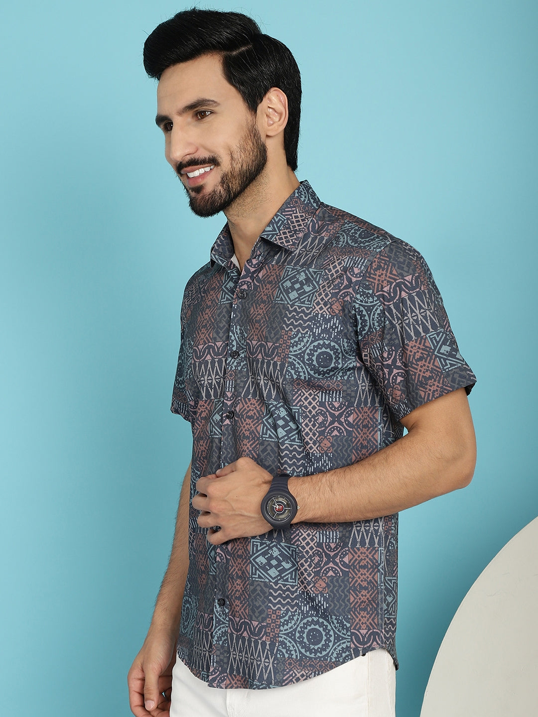 Indian Needle Men's Grey Printed Casual Shirt - Grey | Grocsy