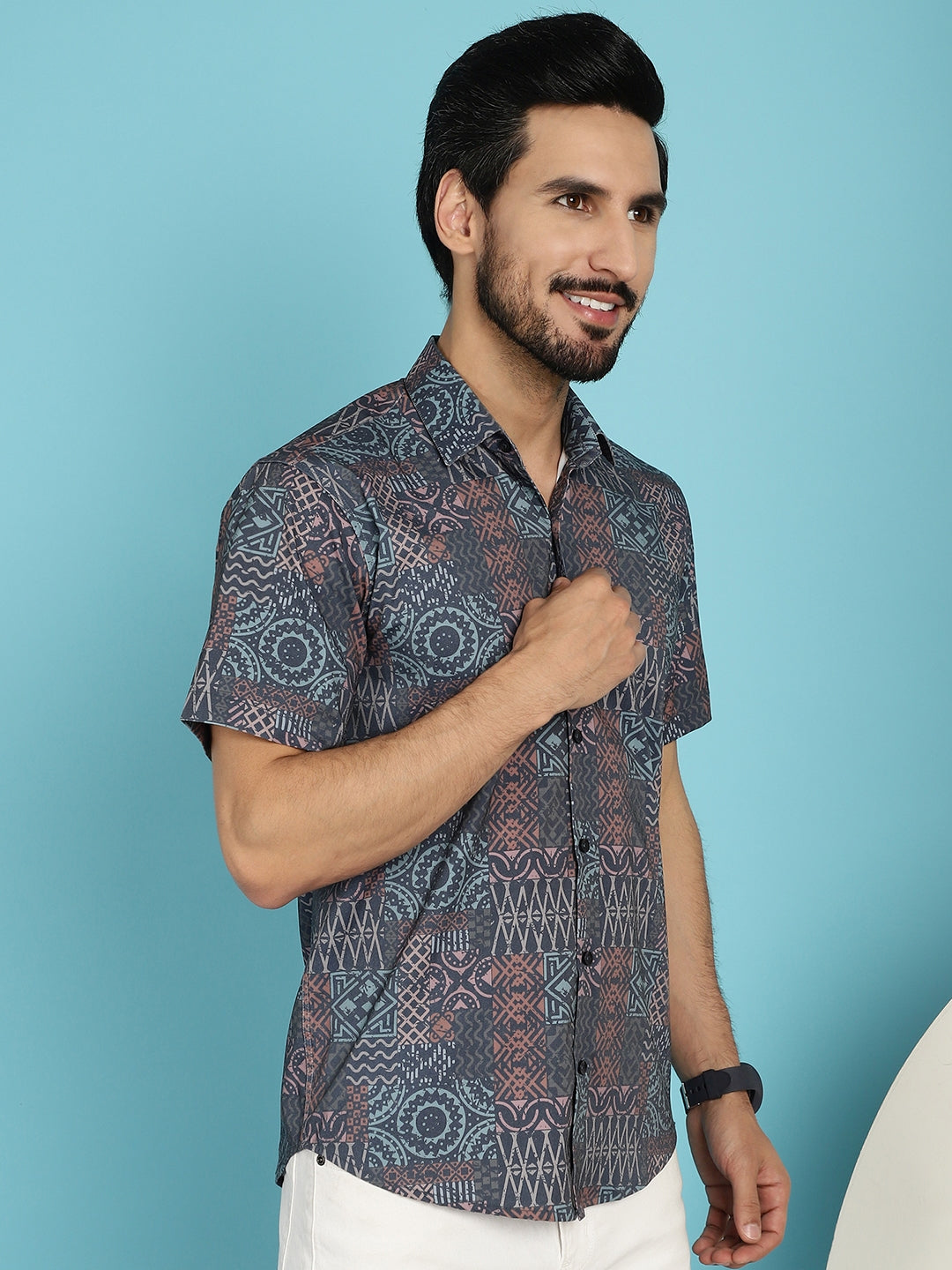 Indian Needle Men's Grey Printed Casual Shirt - Grey | Grocsy