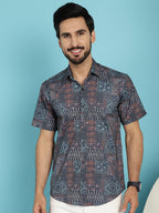 Indian Needle Men's Grey Printed Casual Shirt - Grey | Grocsy