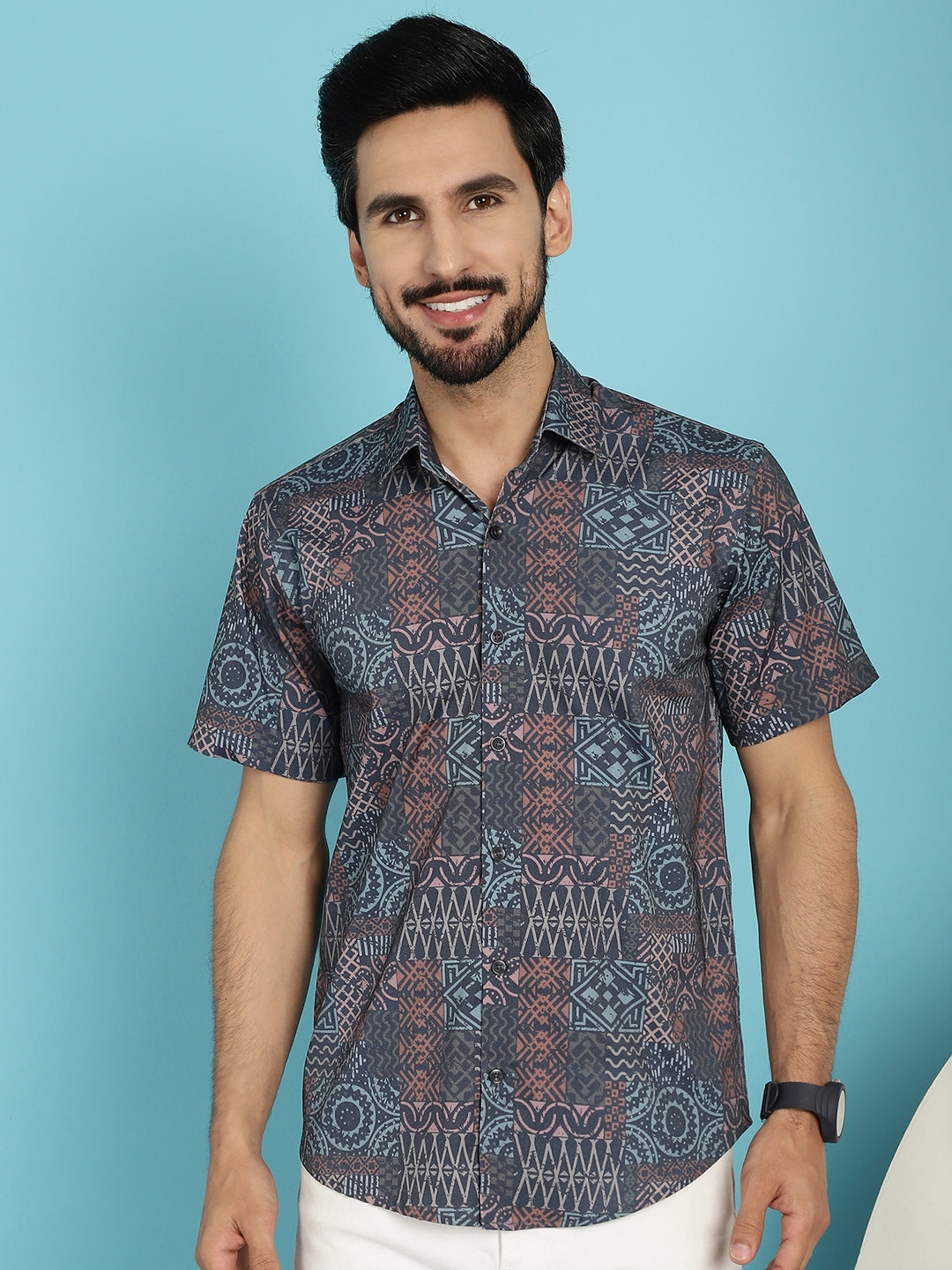 Indian Needle Men's Grey Printed Casual Shirt - Grey | Grocsy
