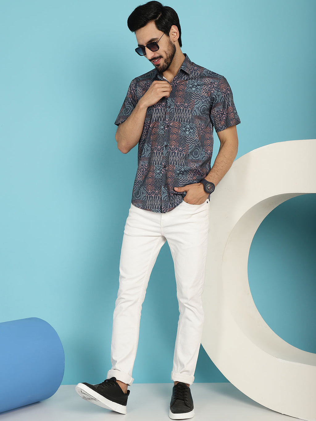 Indian Needle Men's Grey Printed Casual Shirt - Grey | Grocsy