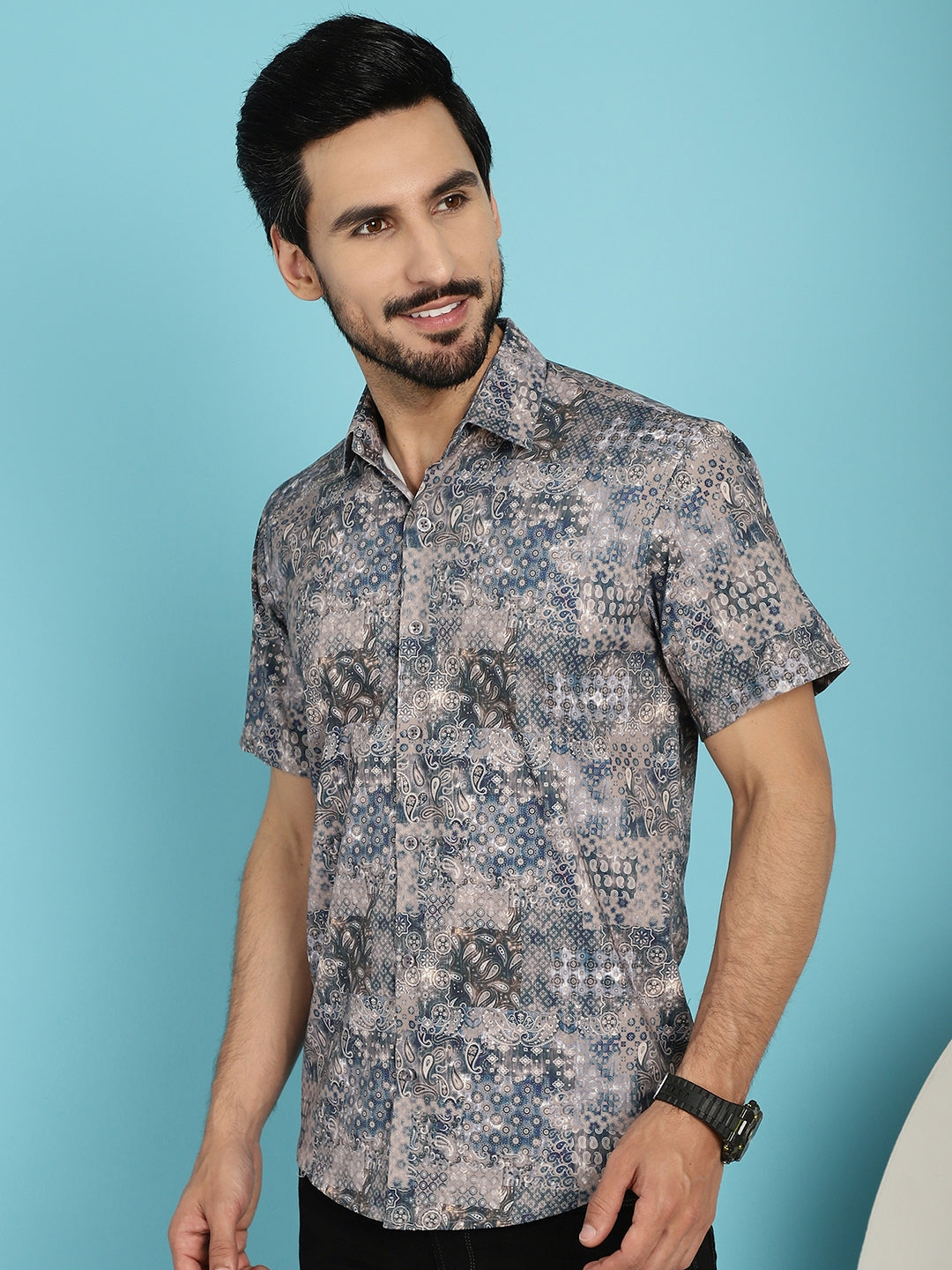 Indian Needle Men's Pejali Printed Casual Shirt - Blue | Grocsy