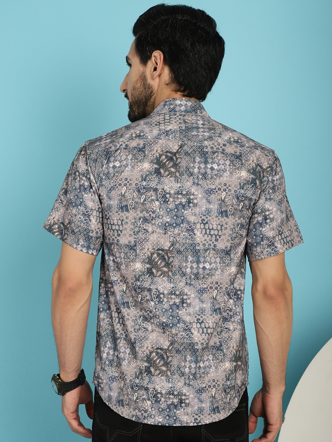 Indian Needle Men's Pejali Printed Casual Shirt - Blue | Grocsy